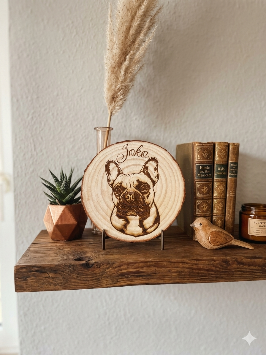 Bildgravur auf Holzscheibe